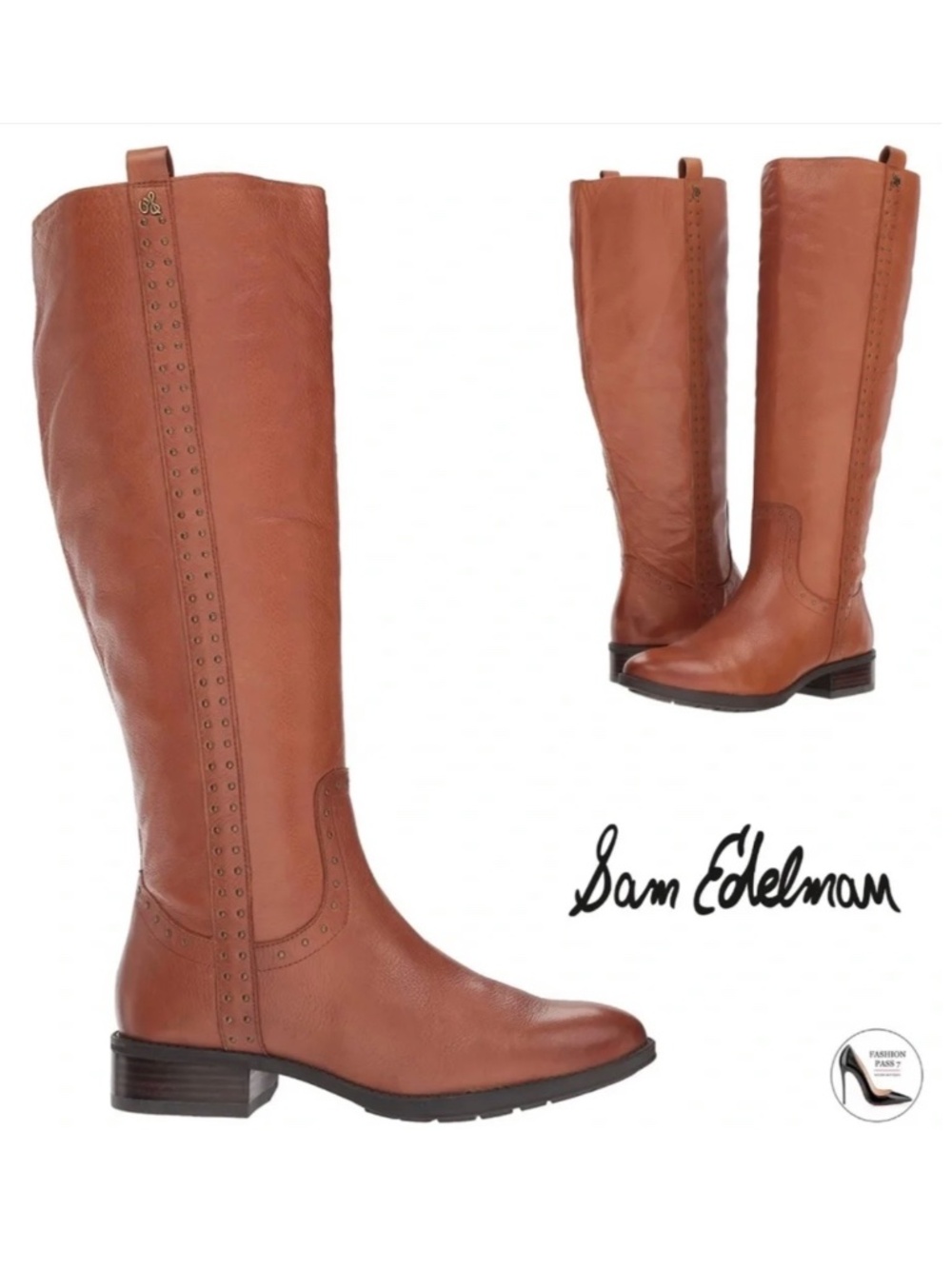 Sam Edelman Women's Prina 2 Whiskey Brown Leather Knee High Riding Boots 6.5